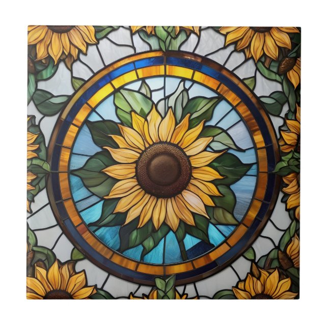 Sunflower Stained Glass Sun Flower Tile (Front)