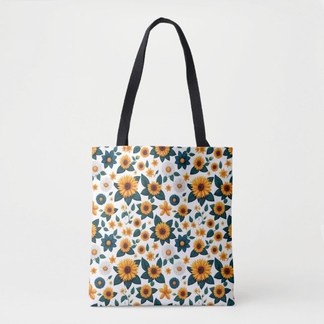 Sunflower Stampede: Nature's Groovy Disco Tote Bag (Front)