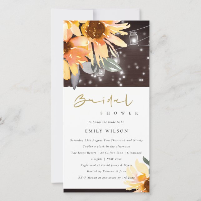 SUNFLOWER STARRY MASON JAR BRIDAL SHOWER INVITE (Front)