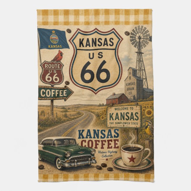Sunflower State Coffee Kitchen Americana Tea Towel (Vertical)