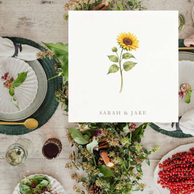 Sunflower Stem Couple Names Personalised Napkin (Creator Uploaded)