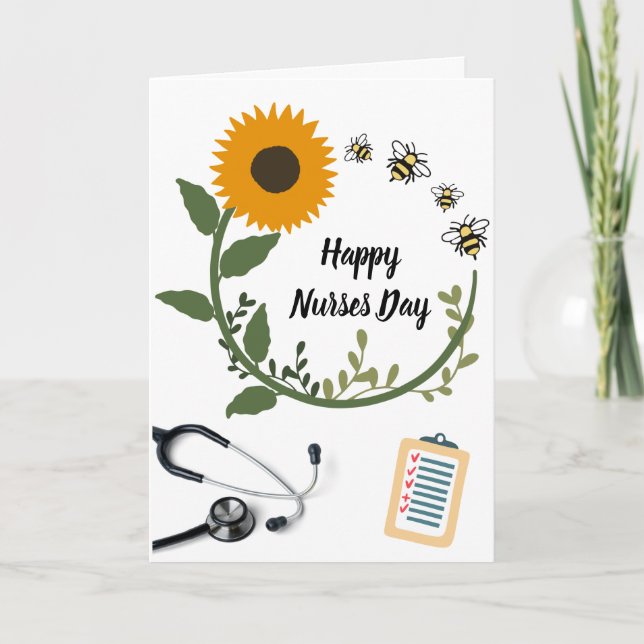 Sunflower Stethoscope Happy Nurses Day  Card (Front)