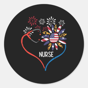 Sunflower Stethoscope Nurse Fourth 4th Of July Rn  Classic Round Sticker