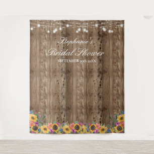 Sunflower String Lights Bridal Shower Backdrop Tapestry