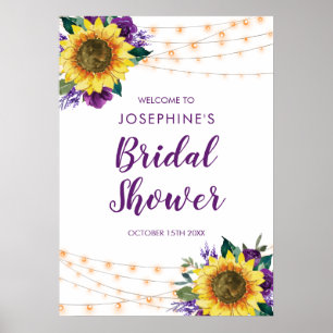 Sunflower String Lights Purple Bridal Shower Poster