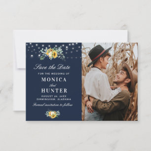 sunflower string lights save the date photo card