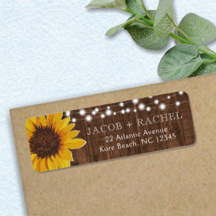Sunflower & String Lights Wedding Address Label