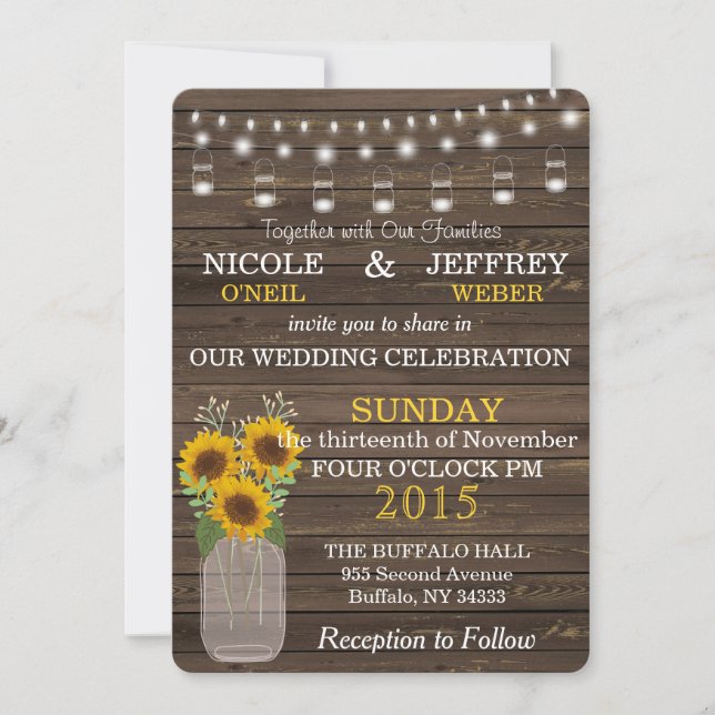 Sunflower String Lights Wedding Invitation (Front)