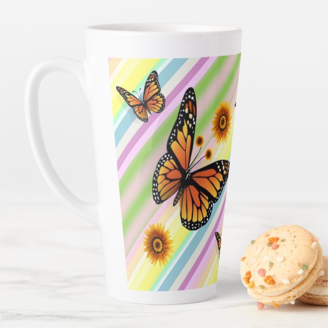 Sunflower Stripe Latte Mug Butterfly (In Situ)