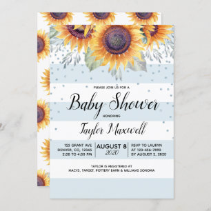 Sunflower stripes confetti rustic fall baby shower invitation