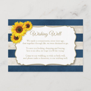 Sunflower Stripes Wishing Well, Rustic Navy Blue Enclosure Card