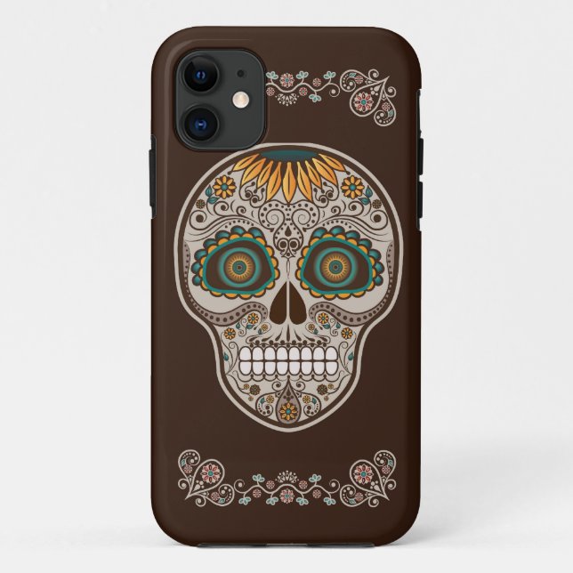 Sunflower Sugar Skull Day of the Dead iPhone case (Back)
