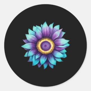 Sunflower Suicide Prevention Awareness Teal Purple Classic Round Sticker