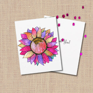 Sunflower Summer Floral Party Pink & Purple Thank You Card