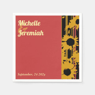 Sunflower Summer Gold Red Wedding Cocktail Napkin