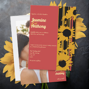 Sunflower Summer Gold Red Wedding Invitation