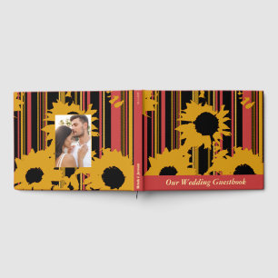 Sunflower Summer Gold Red Wedding Photo Guest Book
