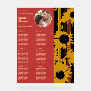 Sunflower Summer Gold Red Wedding Photo Seat Chart