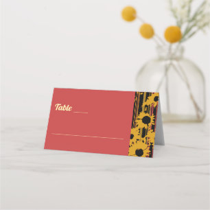 Sunflower Summer Gold Red Wedding  Place Card