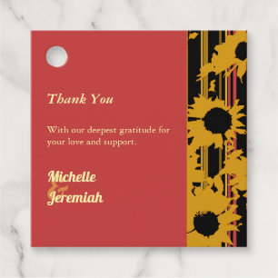 Sunflower Summer Gold Red Wedding Square Thank You Favour Tags