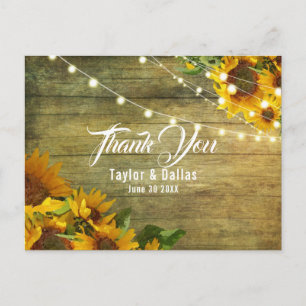 Sunflower Summer Rustic Americana Thank You Postcard