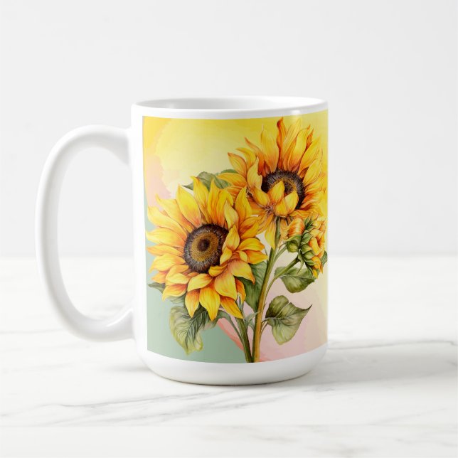 Sunflower Summer Yellow Watercolor  Coffee Mug (Left)