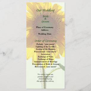 Sunflower Sunbathing Wedding Program Programme