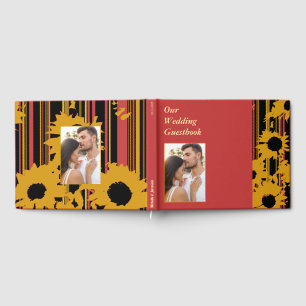 Sunflower Sunset Coral Gold Modern Wedding Guest Book