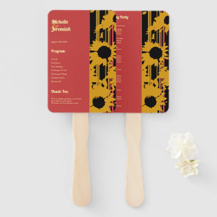 Sunflower Sunset Coral Gold Modern Wedding Hand Fan
