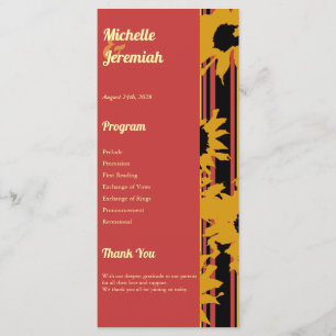 Sunflower Sunset Coral Gold Modern Wedding Programme