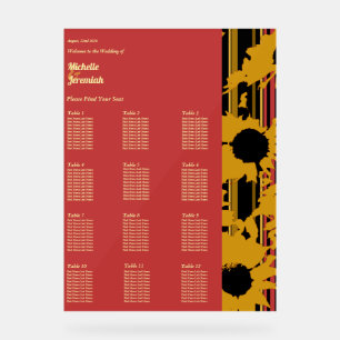 Sunflower Sunset Coral Gold Wedding Seat Chart