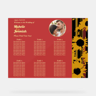 Sunflower Sunset Coral Wedding Photo Seat Chart 