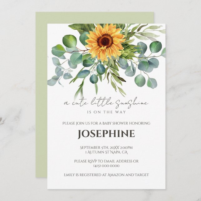Sunflower Sunshine Fall Baby Shower Invitation (Front/Back)