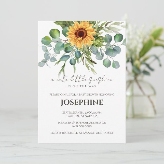 Sunflower Sunshine Fall Baby Shower Invitation (Standing Front)