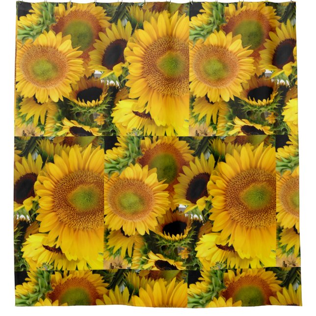 Sunflower Sunshine Yellow Happy Summer Flowers Shower Curtain (Front)