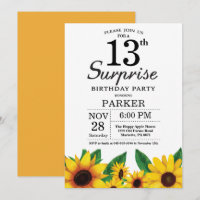 Sunflower Surprise 13th Birthday Invitation