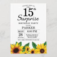 Sunflower Surprise 15th Birthday Invitation