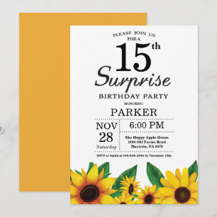 Sunflower Surprise 15th Birthday Invitation