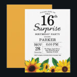 Sunflower Surprise 16th Birthday Invitation<br><div class="desc">Sunflower Surprise 16th Birthday Invitation. Floral Flowers and White Background. Country Vintage Retro. Kids Girl Birthday. 12th 13th 15th 16th 18th 20th 21st 30th 40th 50th 60th 70th 80th 90th 100th, any ages. Printable Digital. For further customisation, please click the "Customise it" button and use our design tool to modify...</div>