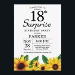 Sunflower Surprise 18th Birthday Invitation<br><div class="desc">Sunflower Surprise 18th Birthday Invitation. Floral Flowers and White Background. Country Vintage Retro. Women Birthday. 12th 13th 15th 16th 18th 20th 21st 30th 40th 50th 60th 70th 80th 90th 100th, any ages. Printable Digital. For further customisation, please click the "Customise it" button and use our design tool to modify this...</div>