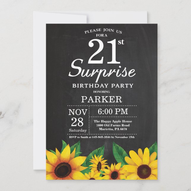 Sunflower Surprise 21st Birthday Invitation (Front)