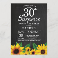Sunflower Surprise 30th Birthday Invitation