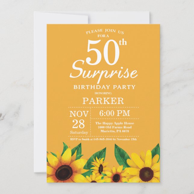 Sunflower Surprise 50th Birthday Invitation (Front)