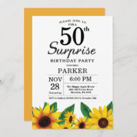 Sunflower Surprise 50th Birthday Invitation