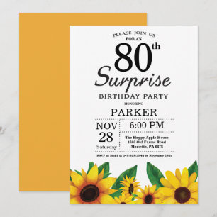 Sunflower Surprise 80th Birthday Invitation