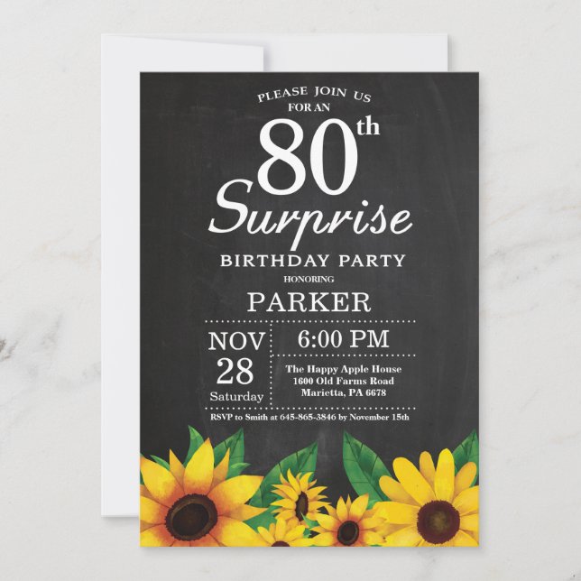 Sunflower Surprise 80th Birthday Invitation (Front)