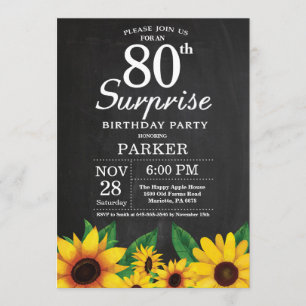 Sunflower Surprise 80th Birthday Invitation