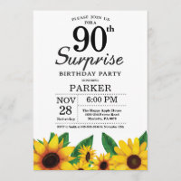 Sunflower Surprise 90th Birthday Invitation