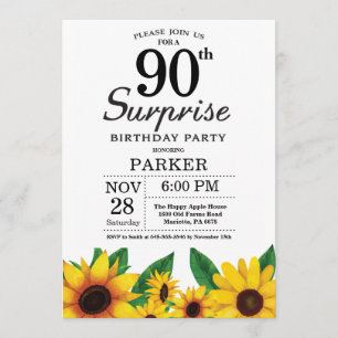 Sunflower Surprise 90th Birthday Invitation