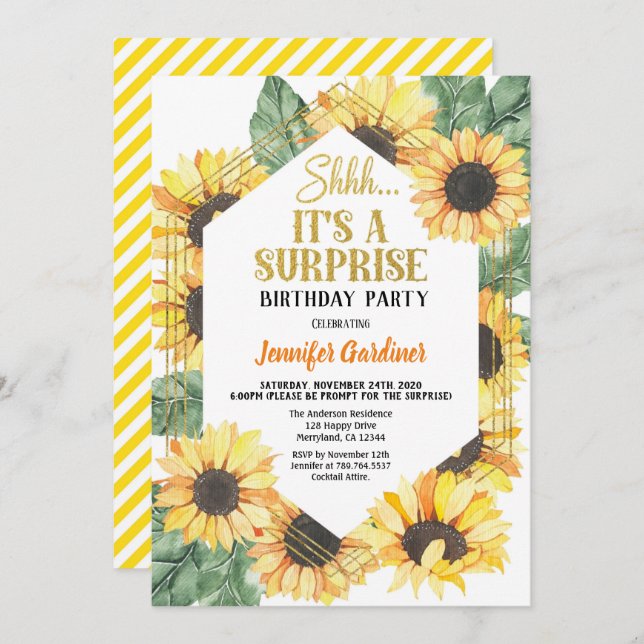 Sunflower Surprise Birthday Party Invitation (Front/Back)
